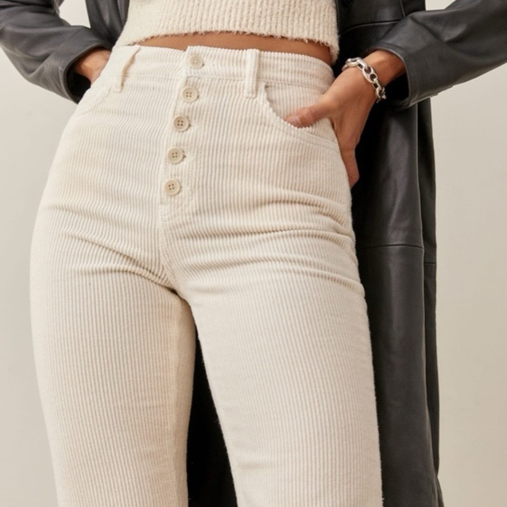 Reformation Cynthia Button Fly High Rise Straight Corduroy Pants - Picture 2 of 7